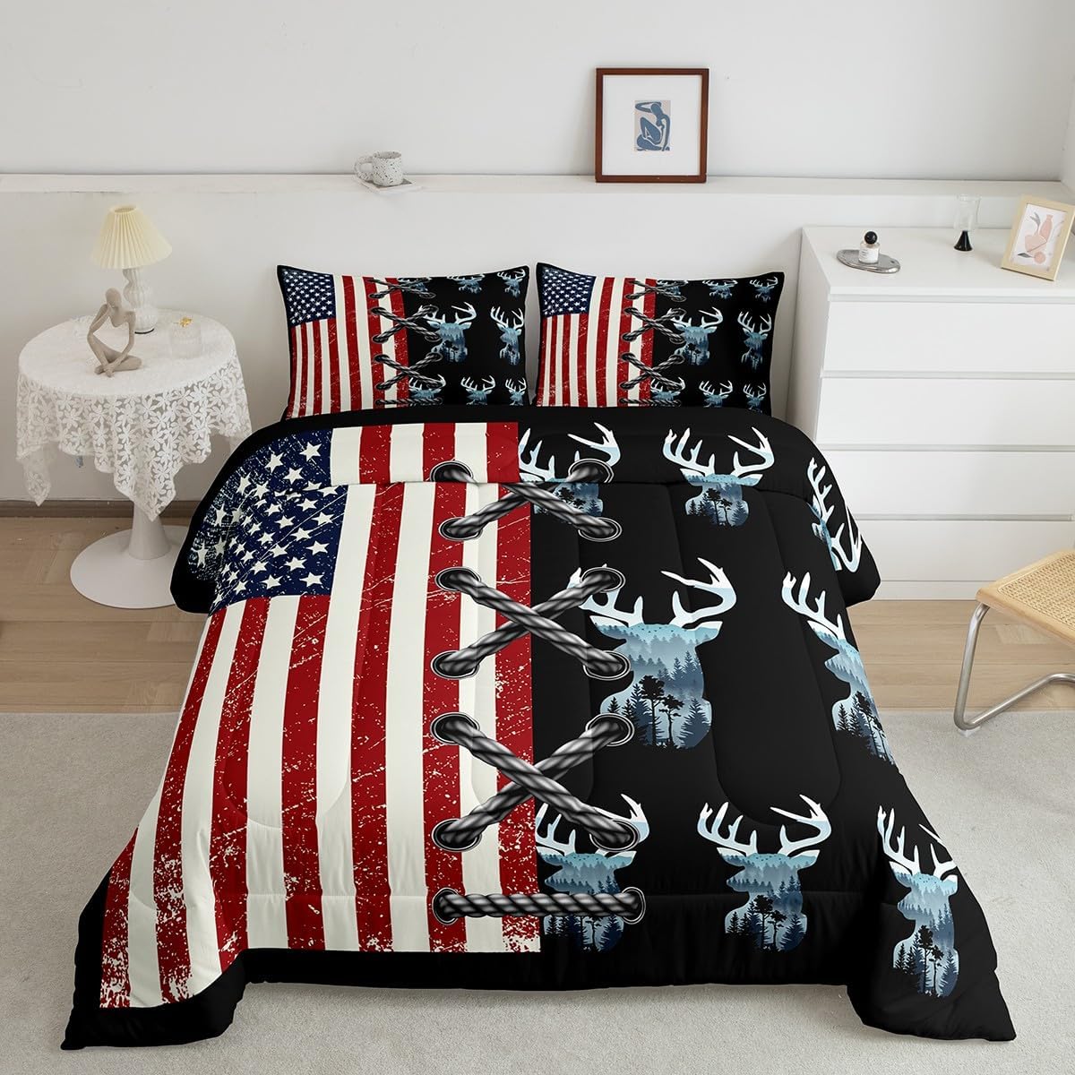 jejeloiu Baseball Comforter Set Twin Size Kids Camo American Flag Comforter for Boys Girls Teens Camouflage Bedding Set Breathable Baseball Games Duvet Set Room Decor Quilt Set