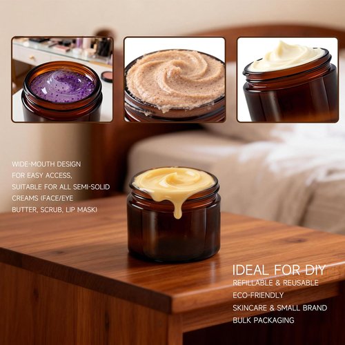 12 Pack 4 oz Amber Glass Jars with Inner Lids and Black Lids, Leakproof Round Airtight, for homemade cosmetics, salves, balms, candles, spices, essential oils, body butter, moisturizers, face masks