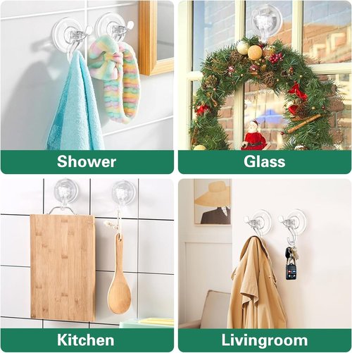 Goabroa Suction Cup Hooks - 6 Pack Clear Window Hooks for Reusable Wreath Hangers | Holds Up to 11 lbs