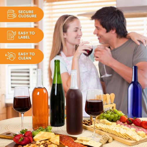 FastRack 750ml Glass Bordeaux Wine Bottle includes Black PLASTIC Caps - 4 Cases of 12 (48 Bottles) - Clear/Flint (Flat-Bottomed - SCREW TOP)