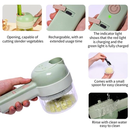 FEEMONT 4 in 1 Electric Vegetable chopper hand held, Ninja Food Chopper, Mini Fruit Slicer,Garlic Chopper,Egg whisk and Meat Mincer,Handheld Veggie Cutter for Salad