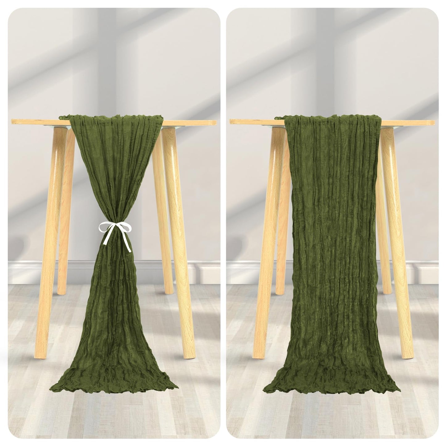 24 Pack Cheesecloth Table Runner 20 x 120 inch Cheese Cloth Table Runner Bulk,Romantic Boho Sheer Gauze Fabric Table Runners for Wedding Reception,Party,Bridal Shower Table Decor(Olive Green)