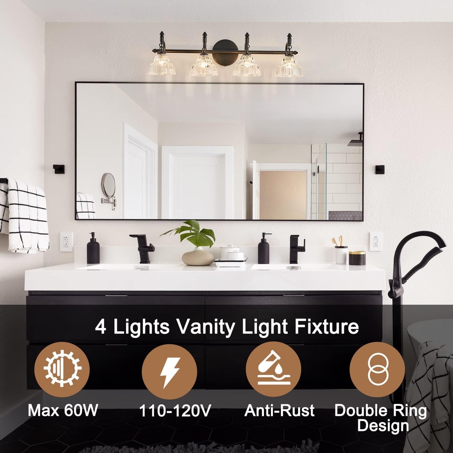 Modern Bathroom Vanity Lights - Matte Black Wall Sconces with Over-Mirror Light Fixture for Bathroom, Powder Room