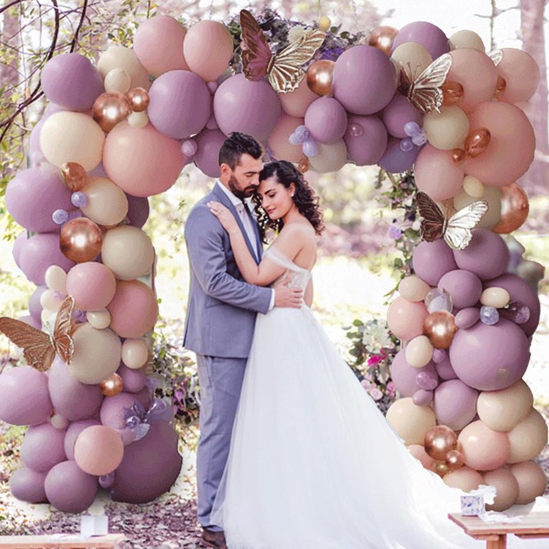 Pink and Purple Balloon Arch Kit, Butterfly Dusty Purple Pink Lavender Sand White Lilac Metallic Rose Gold Latex Balloons for Bridal Wedding Anniversary Engagement Birthday Party Decoration