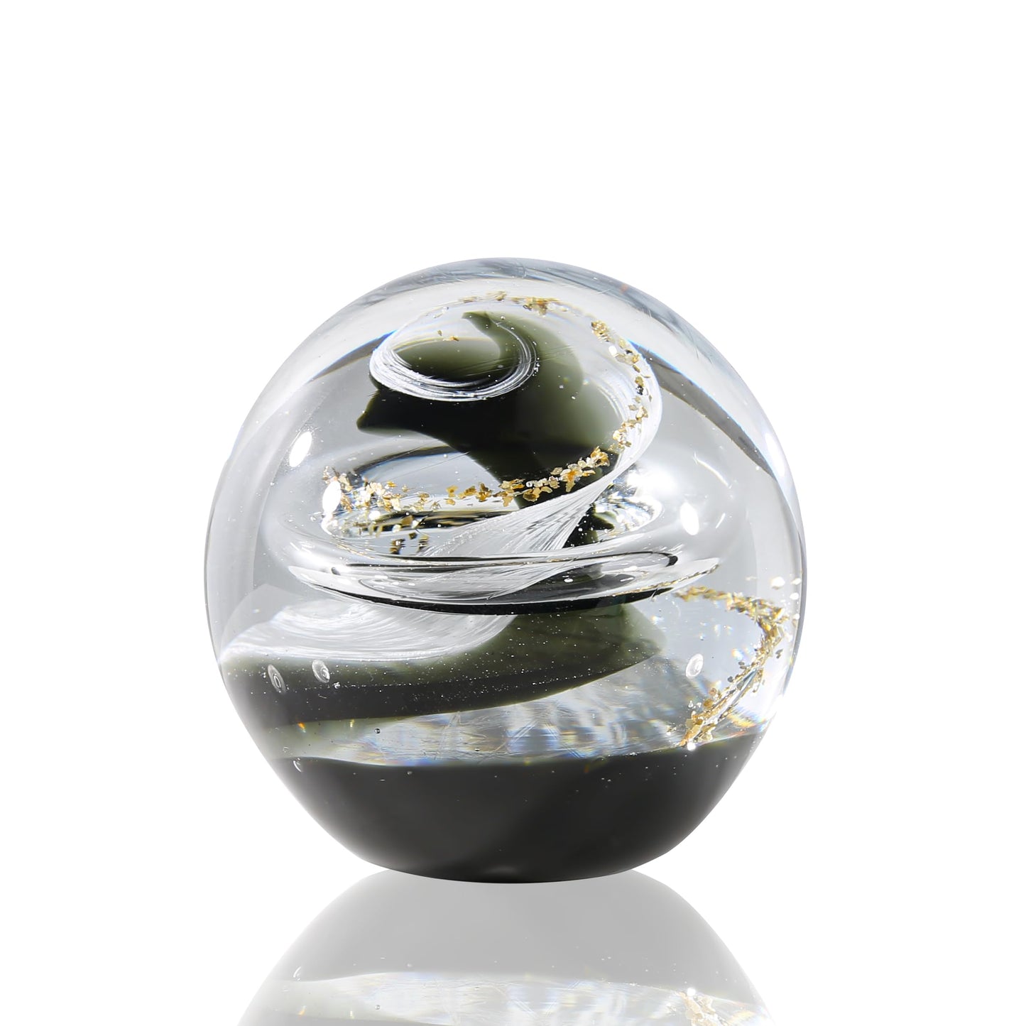 JFTOSALE 3.15in Abstract Galaxy Glass Ball Paperweight Blown Glass Art Modern Black and White Decorative Accent for Office, Shelf, and Table Top
