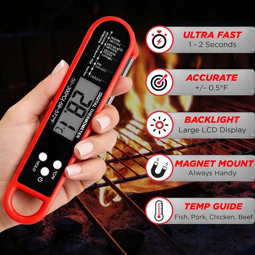 Instant Read Meat Thermometer Digital with ±0.5℉ Precision, Food Thermometer for Cooking Kitchen Gadgets, Oven Grill Candy BBQ Essentials Accessories, Gifts for Dad