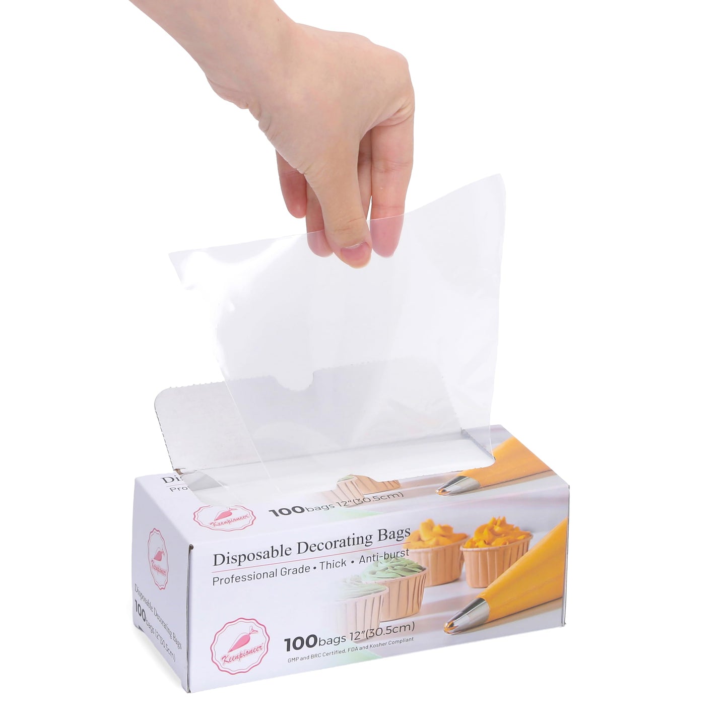 Keenpioneer Piping Bag - Disposable Cake Decorating Bag 100 Count, 12 inch, Clear
