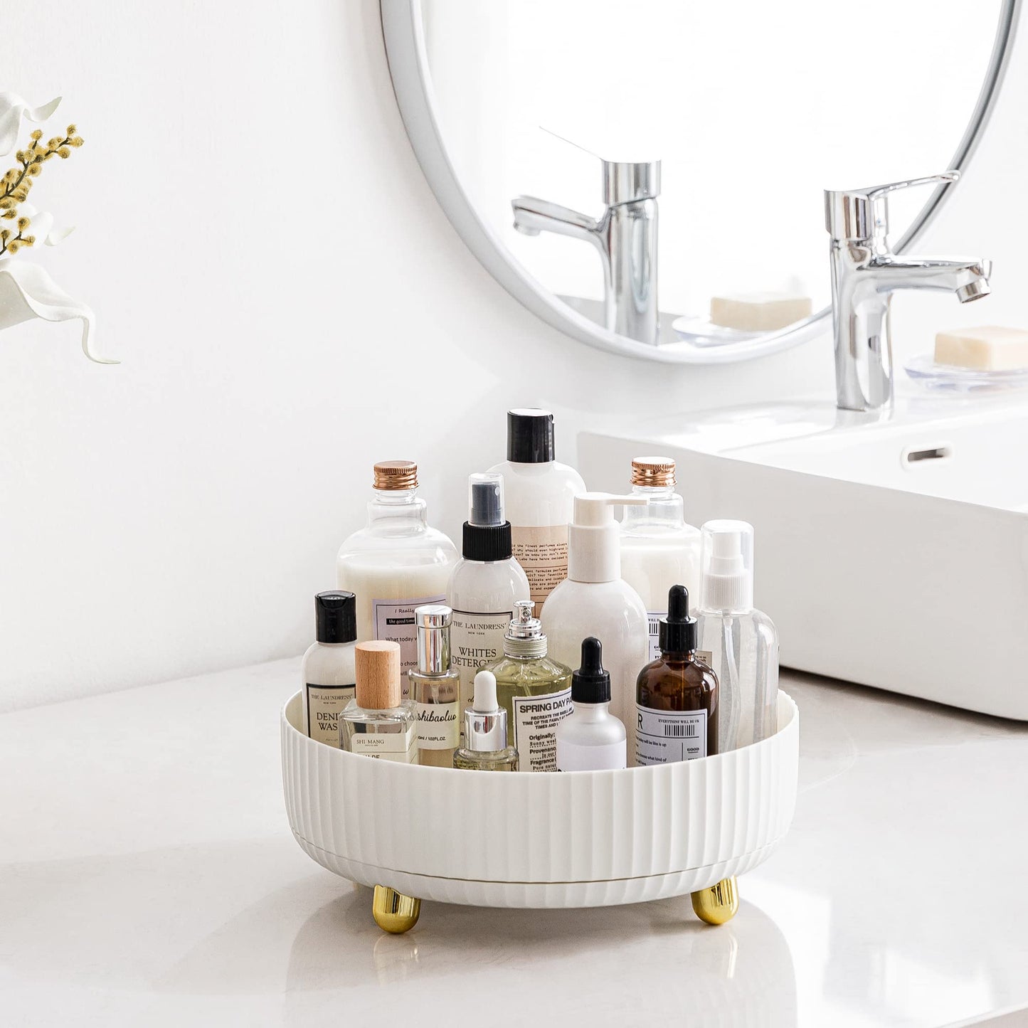 HBlife Makeup Organizer, 360 Degree Rotating Perfume Organizer, 11 Inches Large Capacity Lazy Susan for Bathroom Counter or Vanity, White