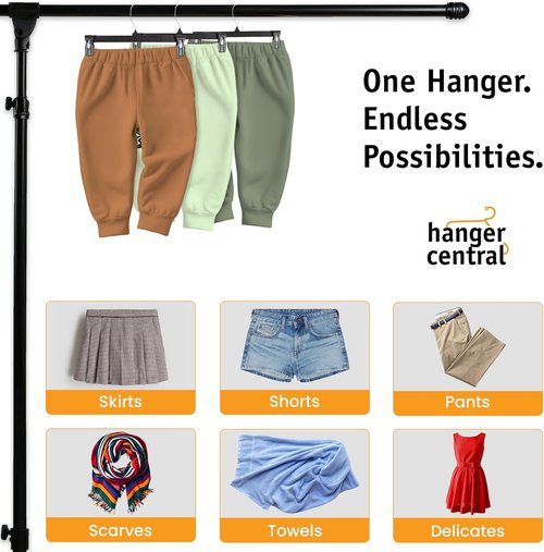 Hanger Central 30 Pack Pants Hangers - Heavy Duty Slim Plastic Clips for Skirts & Pants | Black