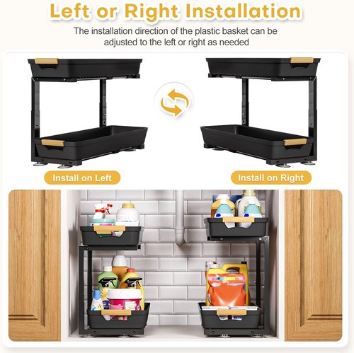 Homde Under Sink Organizer - 2-Tier Adjustable Pull-Out Drawer Set for Kitchen & Bathroom Storage