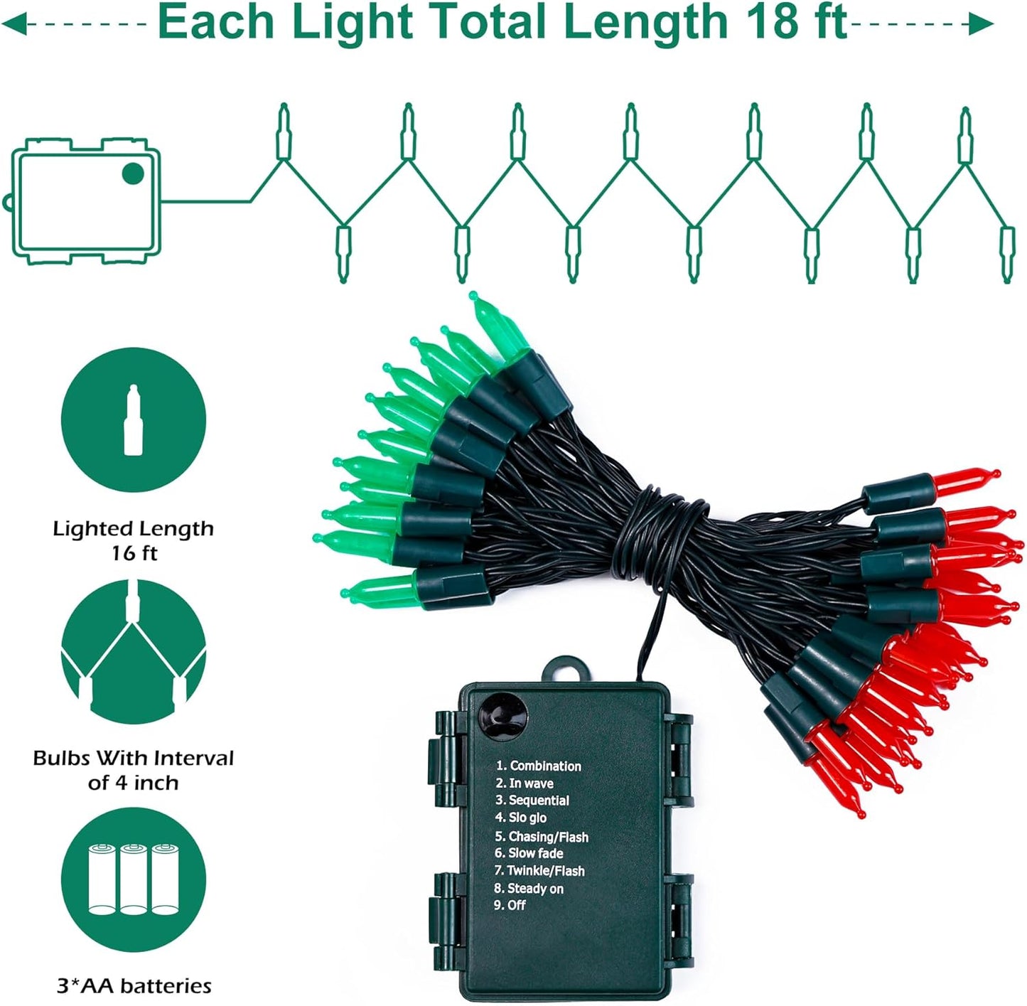 100 LED Battery-Powered Christmas String Lights - 36ft Fairy Lights with Timer for Garden & Home Decor - Warm White, 2-Pack