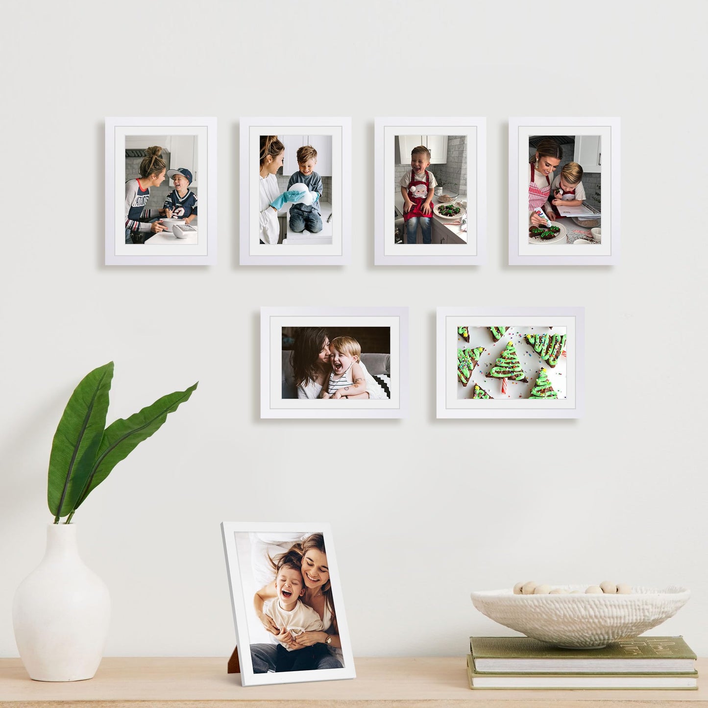 Lavezee 5x7 White Picture Frame Set of 10, Bulk Collage Frames for Photos 4x6 with Mat or 5x7 without Mat, Table Top and Wall Mounting Decor