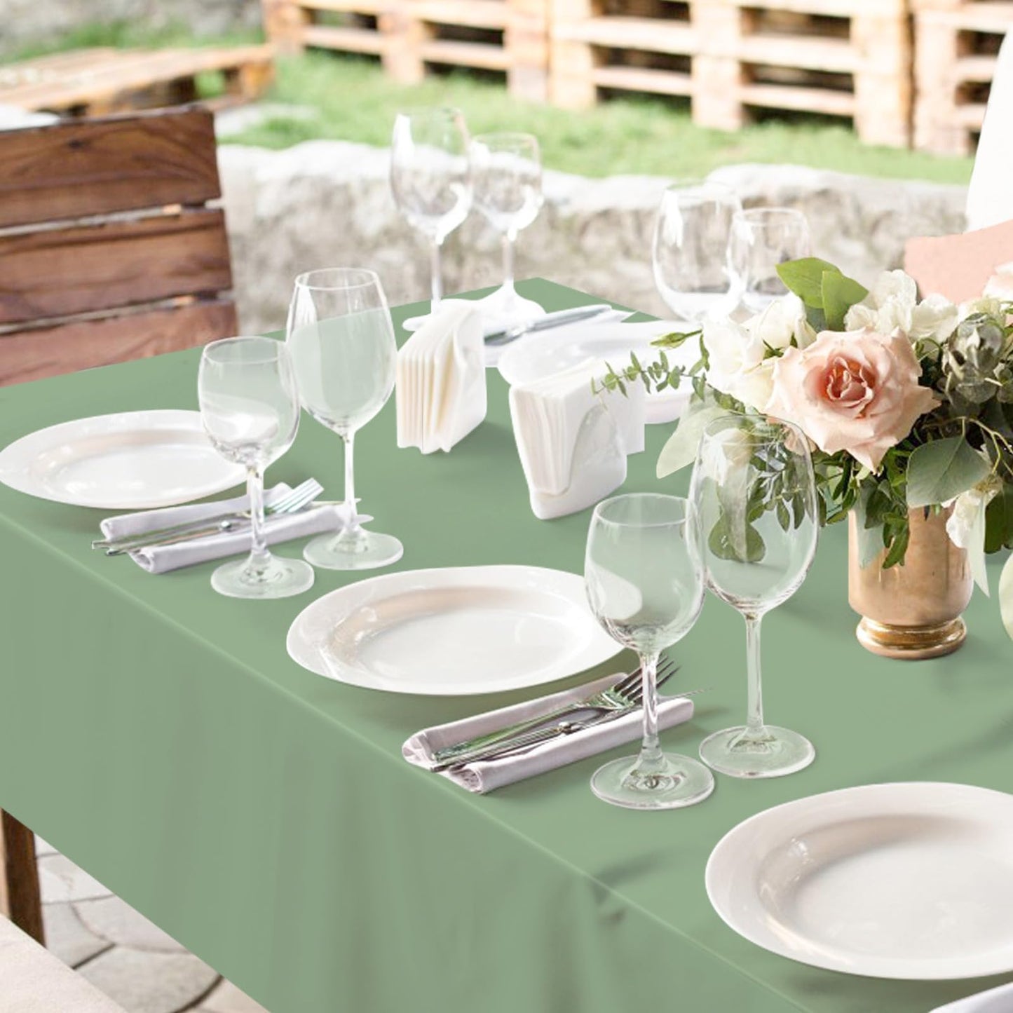 2 Pcs Sage Green Tablecloth Plastic 54 ×108 Inches Rectangle Sage Green Tablecloth Disposable Plastic Waterproof Table Cover for Outdoor Picnic, Kitchen, Holiday Birthday Wedding Baby Shower Party