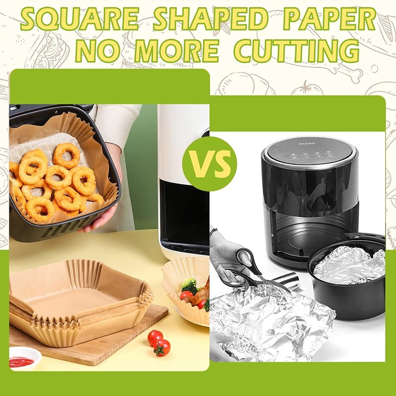 Air Fryer Liners Square for COSORI Air Fryer 6Qt and Ninja AF141, 150Pcs 9 Inch Large Air Fryer Paper Liners for 5-8QT Basket, Non-stick Parchment Paper Pads Oil Resistant