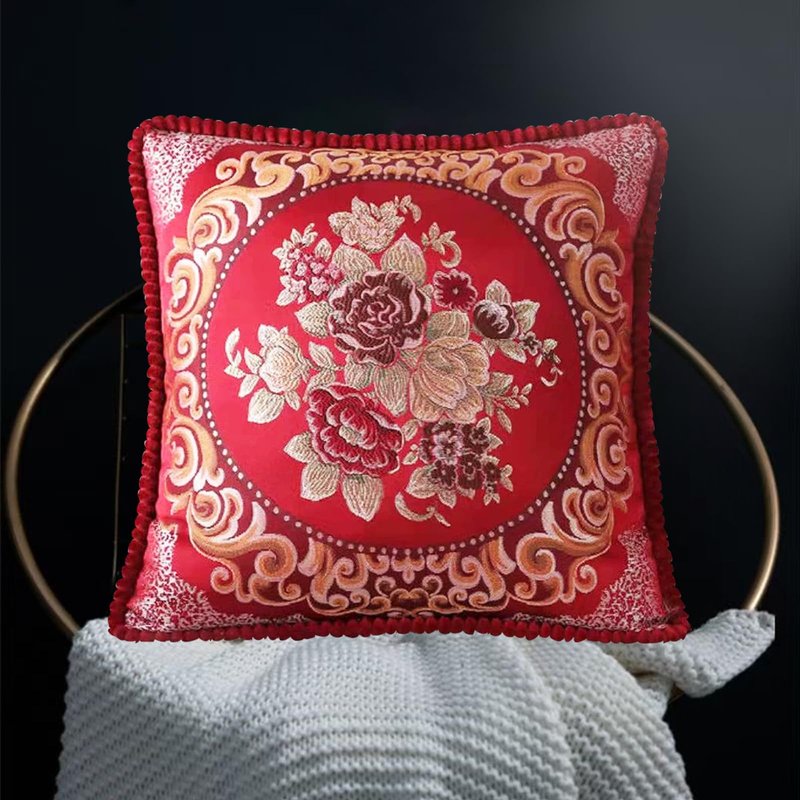 SZHELEJIAM Throw Pillow Covers 18x18 Set of 2, Jacquard Retro Embroidered Cushion Covers for Sofa Living Room, Red Decorative Pillow Cases Red