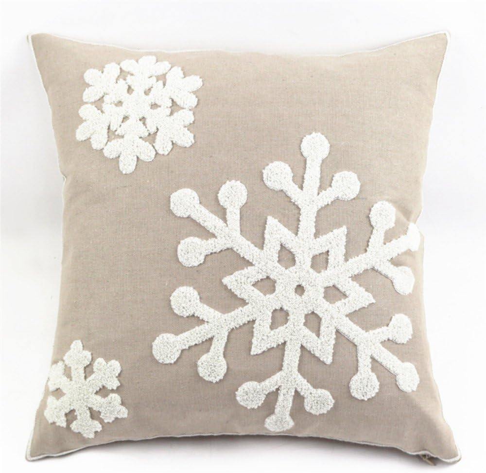 Christmas Pillow Cover 18x18 - Embroidered Sleigh & Snowflakes - Winter Decorative Cushion for Sofa & Bed