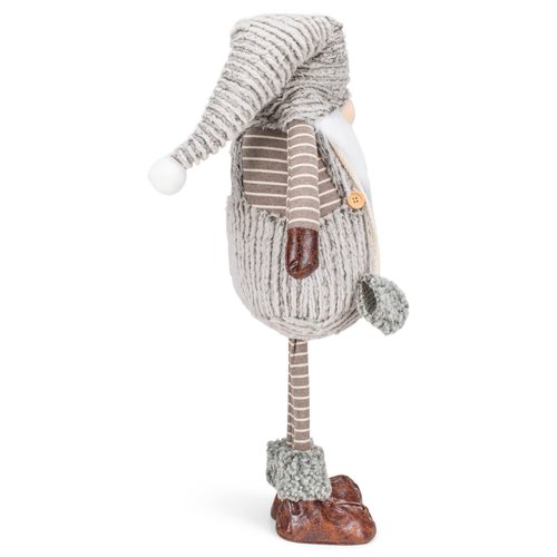 Corduroy Standing Gnome Grey Stripe 26.5 inch Plush Fabric Christmas Figurine