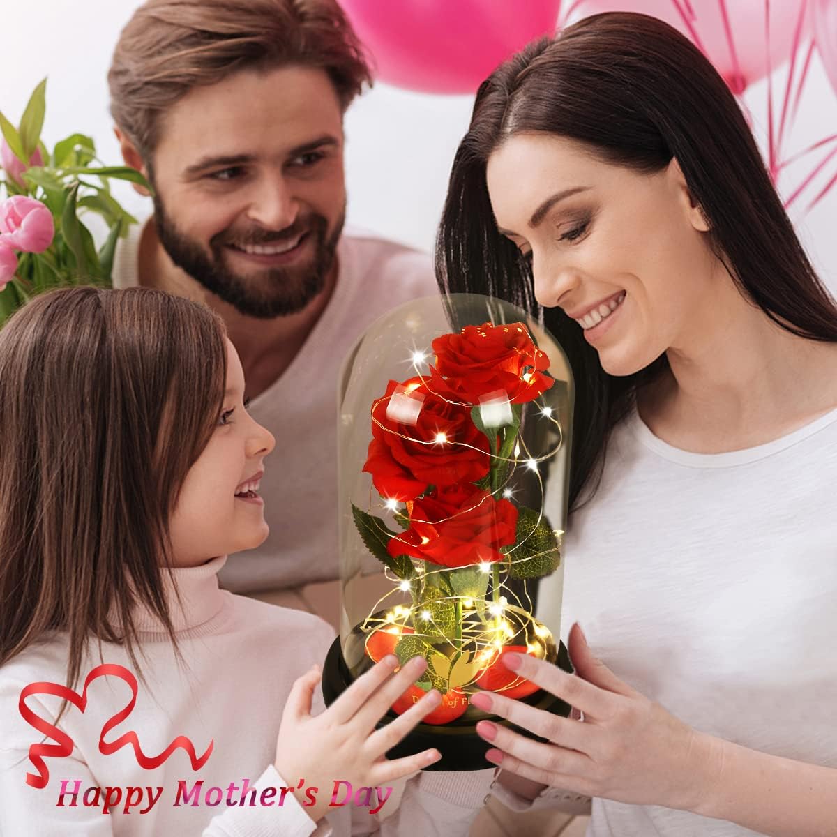 Birthday Gifts for Women,Beauty and the Beast Rose in Glass Dome,Preserved Rose with Warm Lights,Flower for Delivery Prime,Forever Flower Gifts for Women Mom Wife Girlfriend, Anniversary Birthday Gift