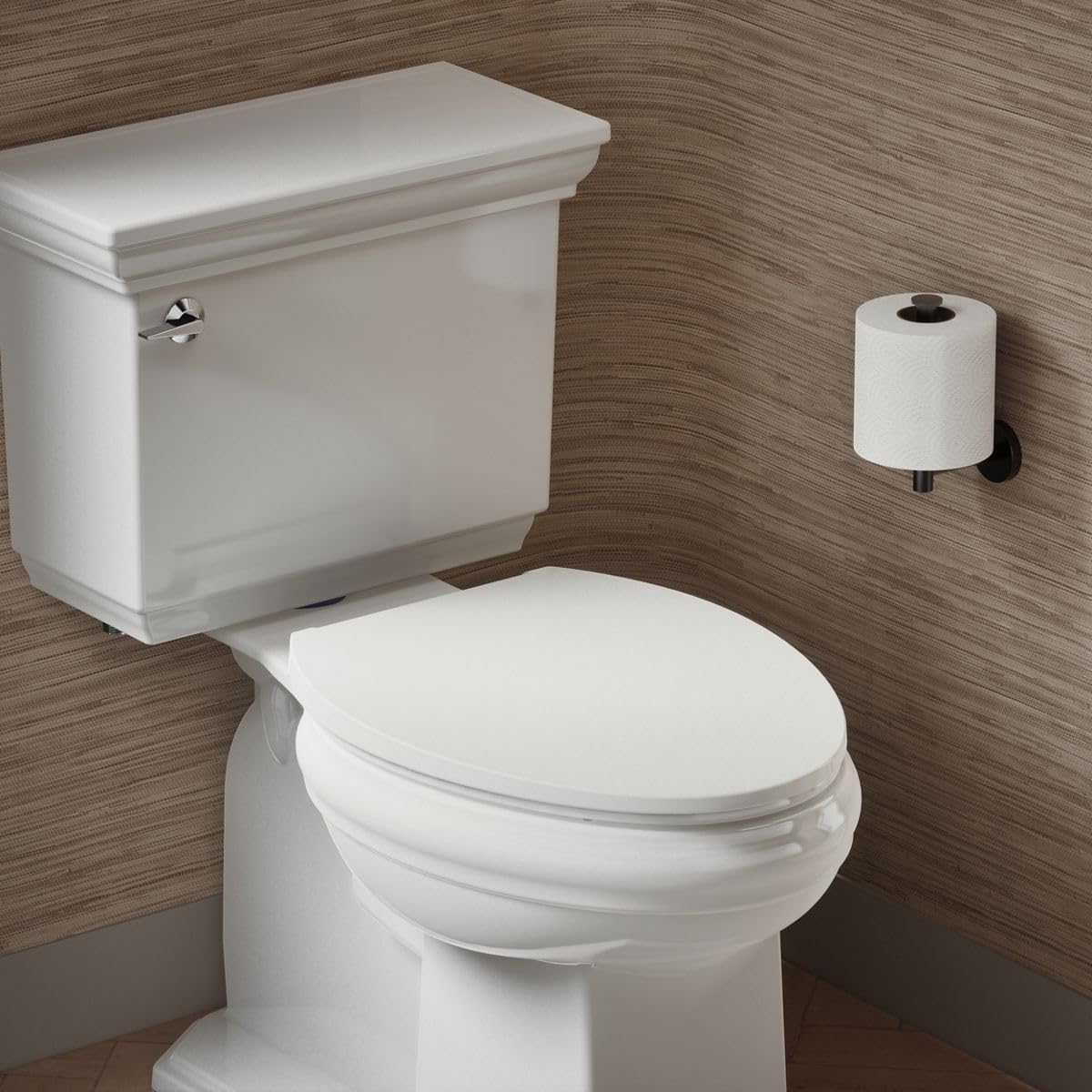KOHLER K-27332-0 Glissade ReadyLatch Quiet Close Round Toilet Seat, White, Grip-Tight Hardware, Quiet Close Lid Prevents Slamming