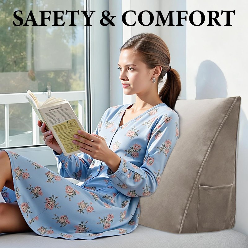 LELEFIDO Wedge Pillow Headboard Reading Pillow Triangular Backrest Support Pillow for Sitting in Bed Positioning Support Pillow for Sofa Daybed Removable Cover