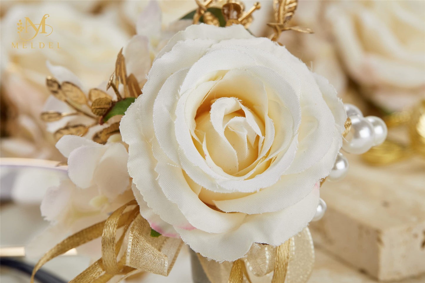 Meldel Rose Wrist Corsage for Girls Women Bride Bridesmaid, Set of 6, Champagne Hand Flower Wedding Artificial Flowers Accessories for Prom Party