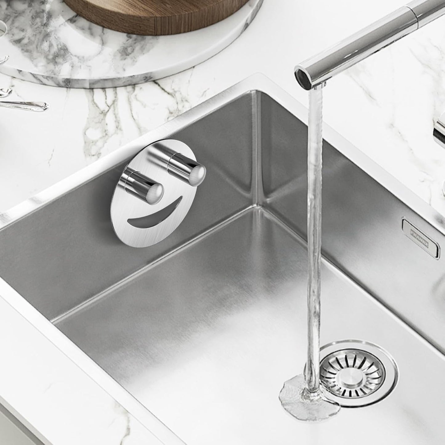 Yoshiky Stainless Steel Smiley Face Sponge Holder - Silver Sink Caddy with Suction Cup for Kitchen Storage