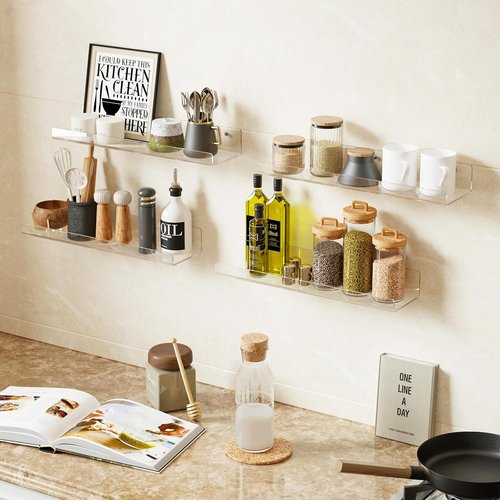 Dooiclear Floating Wall Shelves - 15" Clear Acrylic Book Display Shelf | Versatile Organizer for Any Room