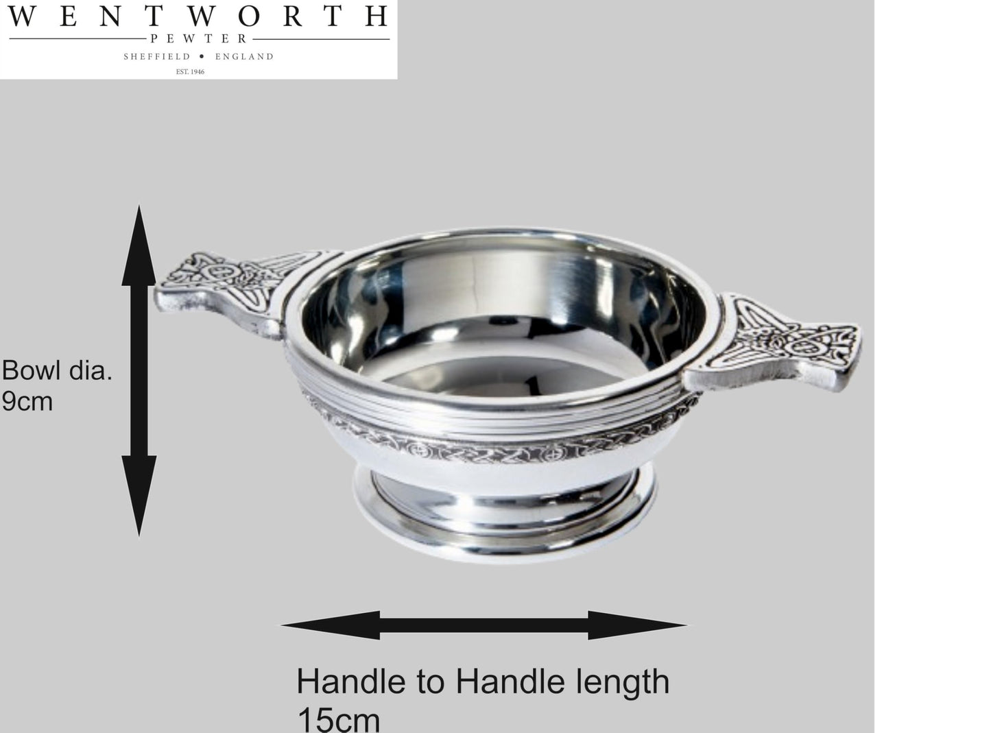 Wentworth Pewter - Standard Celtic Band Pewter Quaich Whisky Tasting Bowl Loving Cup Burns Night
