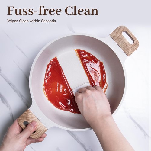 Cuisinluv Pots and Pans Set Non Stick, 17Pcs Kitchen Cookware Sets, Granite Stone Induction Cookware Non Stick Cooking Set w/Frying Pans, Saucepans, Sauté Pan (PFOA Free), Cream White