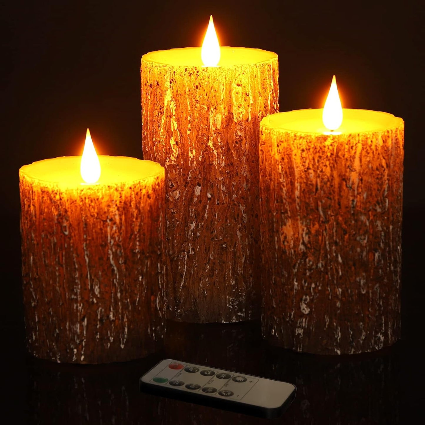Flameless LED Drip-Less Wax Pillar Candles Set of 3 - Realistic Flickering Motion, Burgundy with Remote & 24-Hour Timer