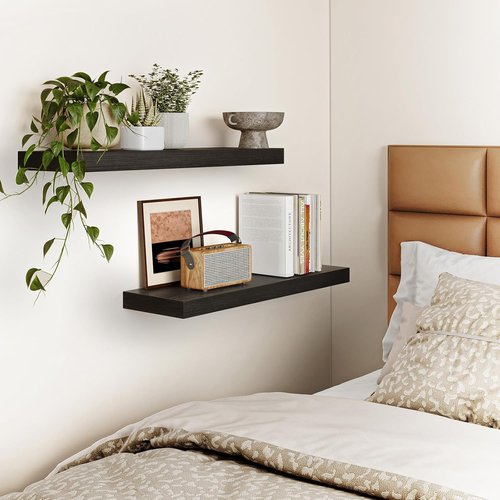 Fixwal Black Floating Shelves - 22" Rustic Wall-Mounted Storage for Living Room, Bedroom & Kitchen | Set of 2