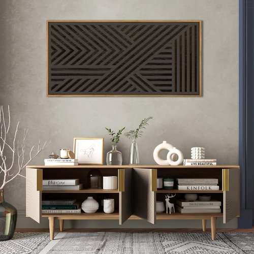 IARTTOP Extra Large Black Wood Wall Art - 20x40 Inch Framed Abstract Geometric Decor for Modern Spaces