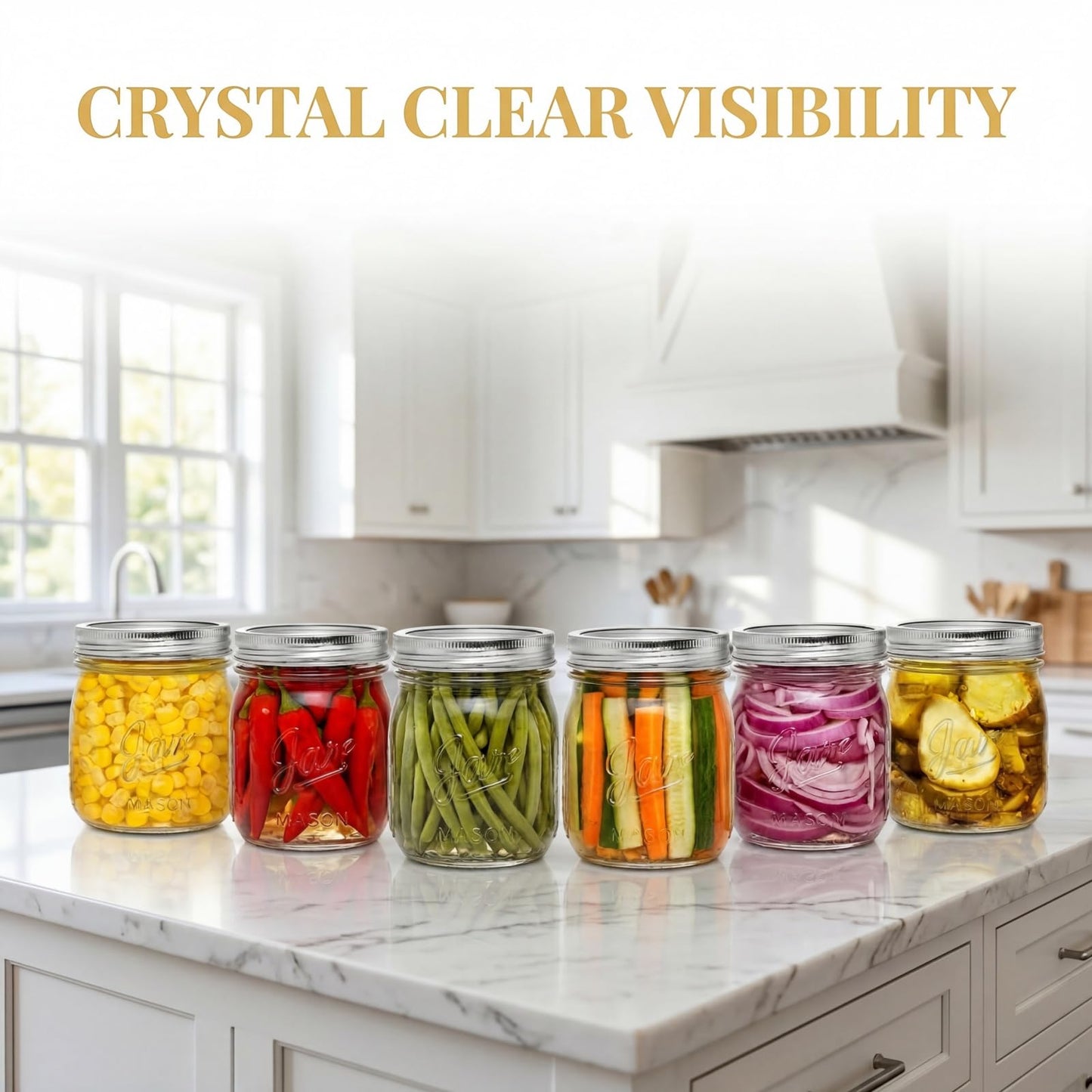 Lyellfe 12 Pack Wide Mouth Mason Jars, 16 Oz Short Glass Canning Jar with Airtight Lids, Food Safe Jam Spice Jar for Honey, Jelly, Wedding Favors, DIY Project, Dishwasher Safe
