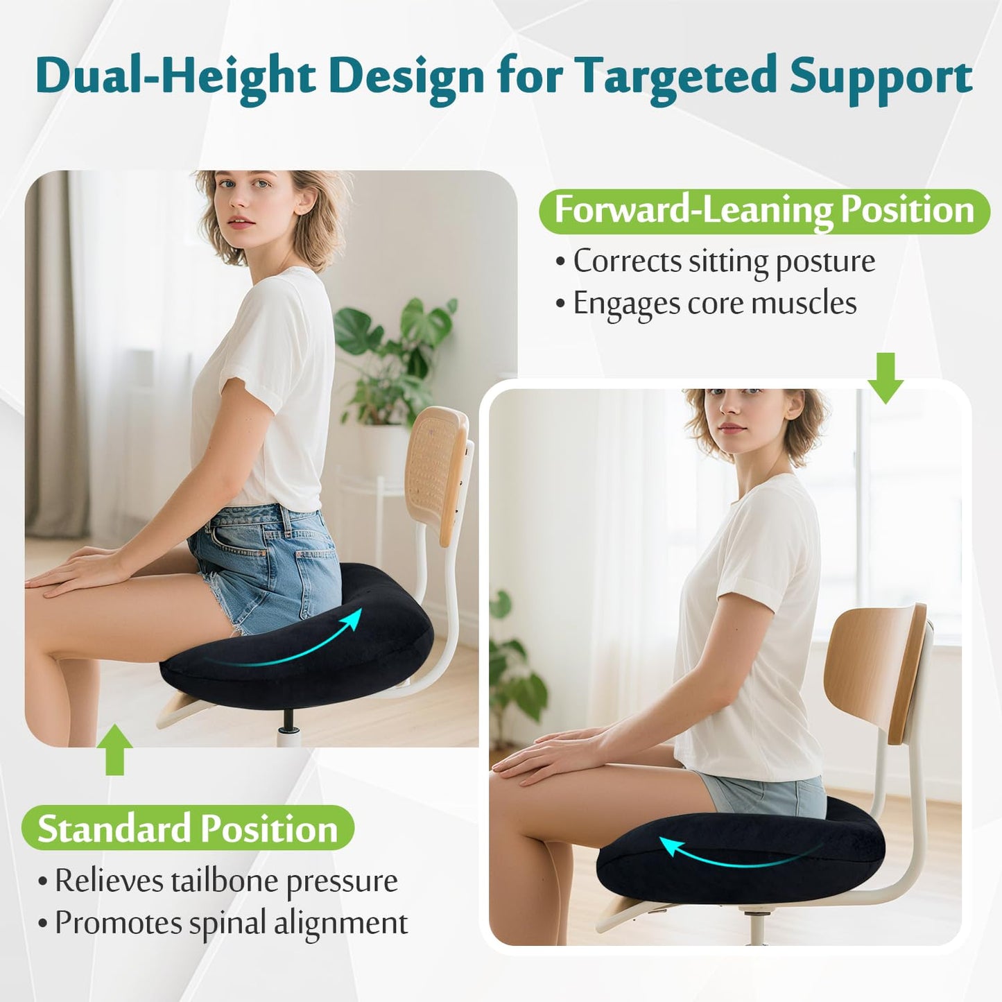 AOSSA Donut Pillow for Hemorrhoids & Tailbone Pain, Bed Sore Cushions for Butt, BBL Pillow After Surgery for Sleeping, Ergonomic Pressure Relief Seat Cushion for Sciatica, Postpartum (Black)