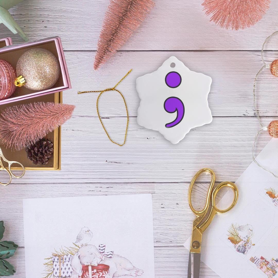 3-Inch Purple Semicolon Snowflake Ornament - Elegant Porcelain Holiday Decor