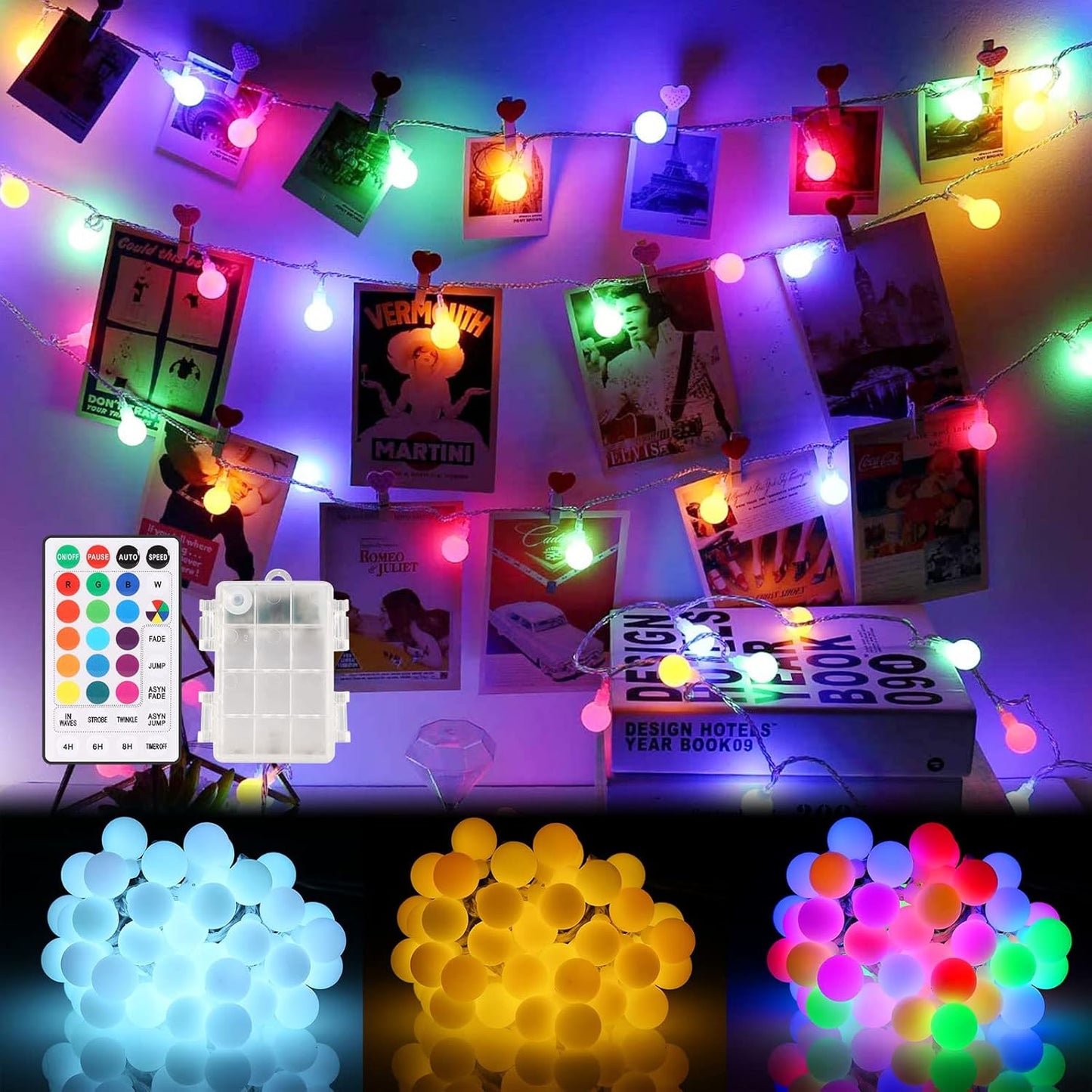 ALOVECO 18ft LED String Lights - 50 Waterproof Globe Fairy Lights with Remote & 8 Modes for Indoor/Outdoor Decor