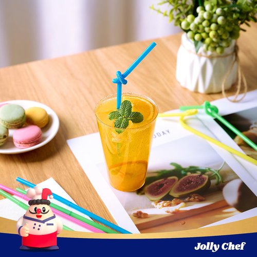 JOLLY CHEF 100PCS Plastic Disposable Straws Bendable Colorful Drinking 10.43 Inches Extra Long Colorful Flexible Straws for Home Use Milk Juice Drinks