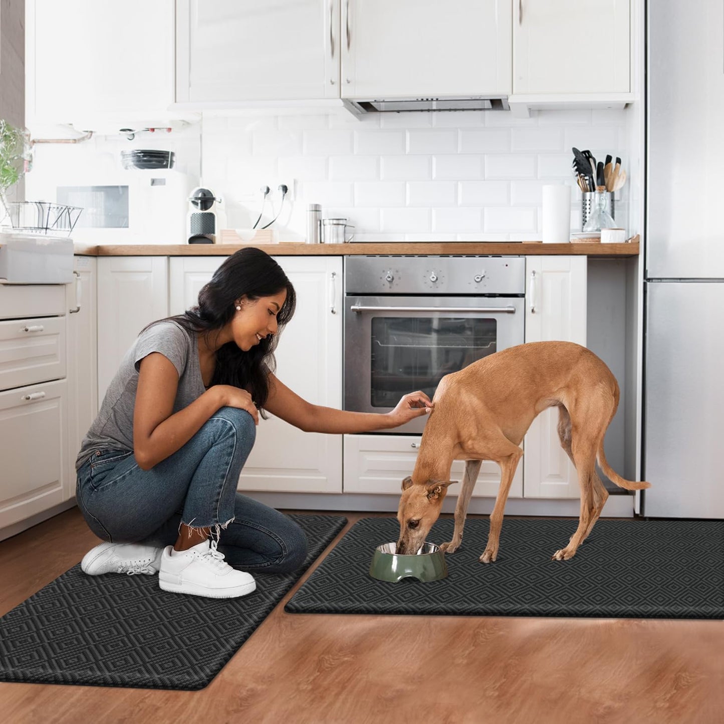 Mattitude Kitchen Mat 2PCS Kitchen Rugs Cushioned Anti-Fatigue Rug Waterproof Standing Desk Mat Kitchen Mats for Floor Kitchen Rug Set for Kitchen, Sink, Office 17.3"×30"+17.3"×47"-0.47inch Black