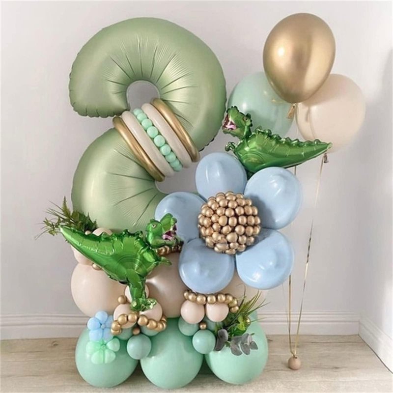 Sage Green Foil Balloon Number 7, 40'' Giant Self Inflating Number Balloons Set 0-9, Large Olive Green Number 7 Helium Balloon for Girls Boys 7th Birthday Jungle Safari Party Decorations Supplies