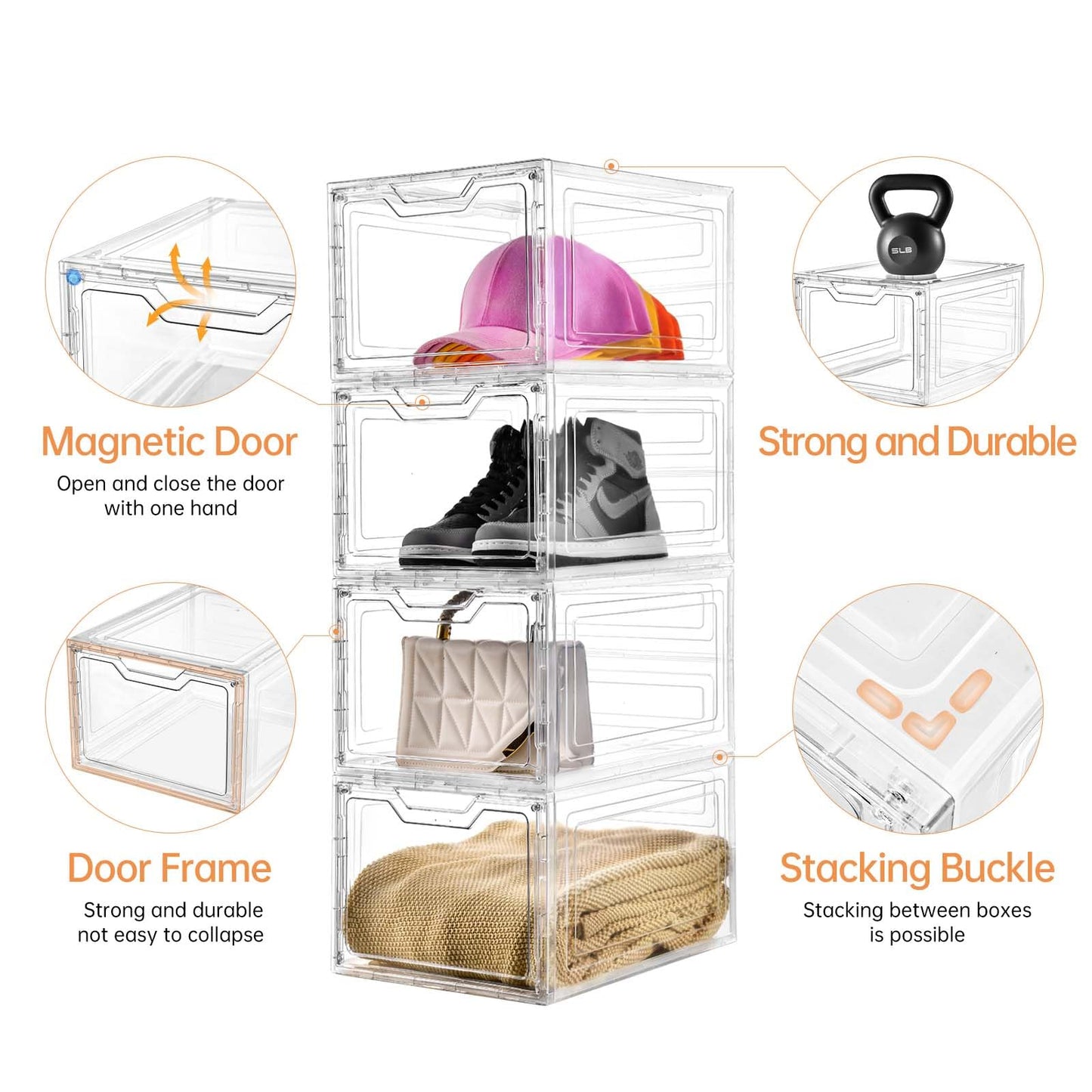 Freebat 10 Pack Closet Organizers and Storage,Clear Stackable Plastic Storage Bins with Lids Magnetic Doors,Clothes Organizers and Storage,Plastic Craft Containers for Wardrobe Kitchen Bathroom Office