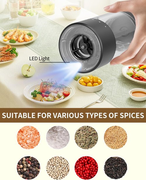 CIRCLE JOY Electric Salt and Pepper Grinder Set - USB Rechargeable with LED Light & Adjustable Coarseness