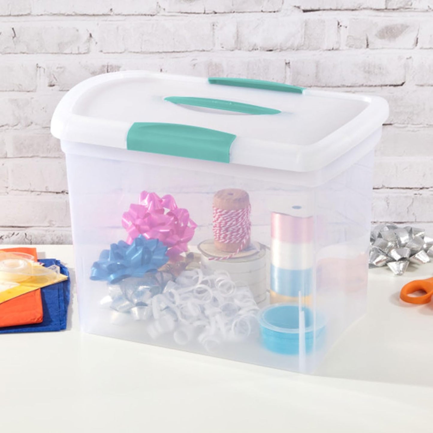 Sterilite Large Nesting ShowOffs - Stackable Storage Bins with Latching Lid | Clear Plastic, 6-Pack for Office Organization