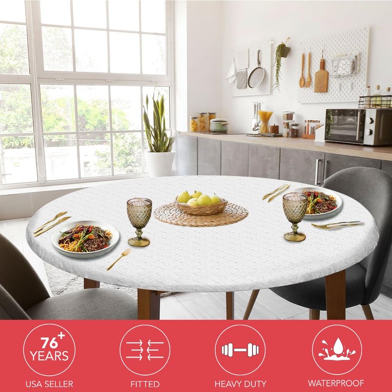LAMINET - Deluxe Cushioned Heavy-Duty Elastic Edged Quilted Table Pad - Large Round - Fits Tables up to 45" - 56” Diameter - The Ultimate Protection for Your Table