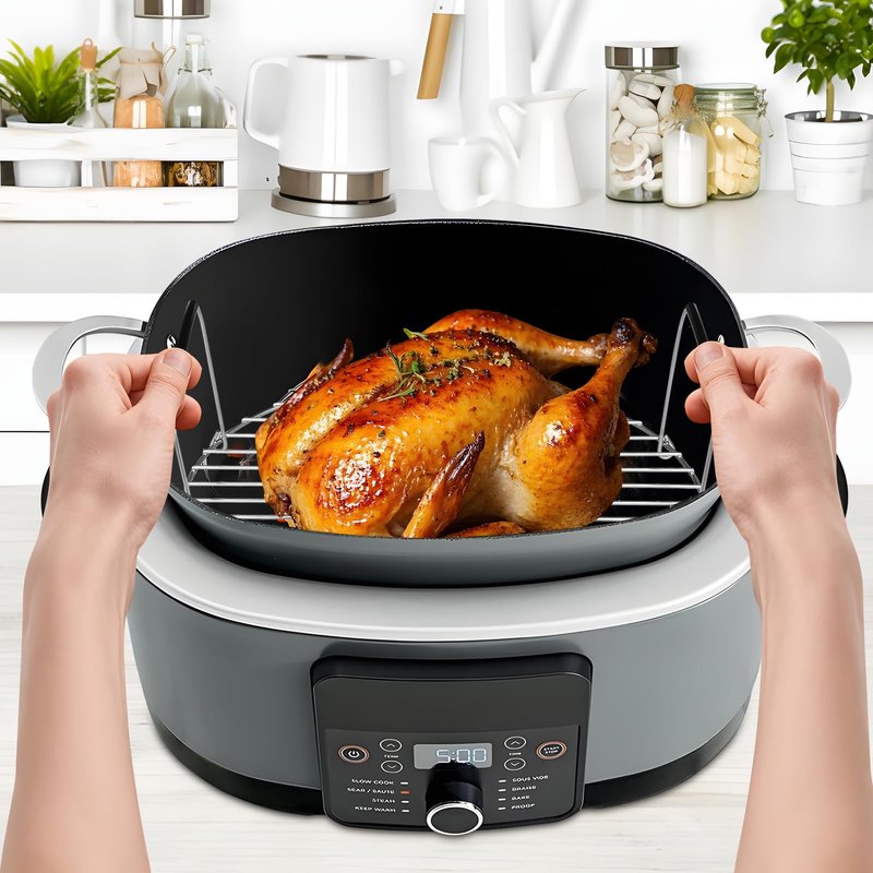 Fondpen Roast and Steamer Rack Compatible with Ninja Foodi Possible Cooker Pro 8.5 Quart MC1000, MC1001, MC1010 Slow Cooker Crock, Stainless Steel Crock Pot Accessories with Silicone Protected Feet Handles