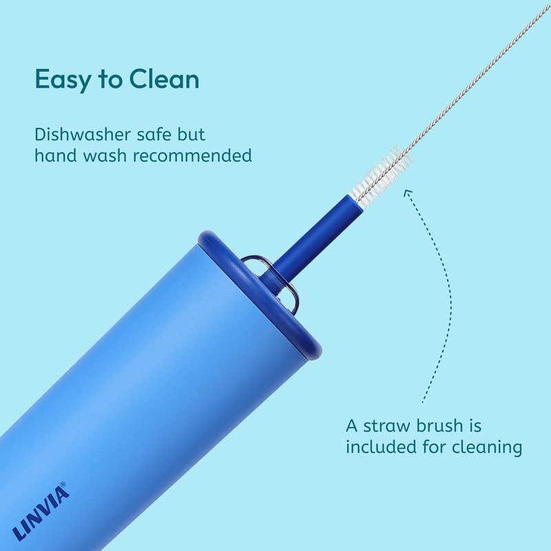 LINVIA Candy Tumbler, 25 oz Kids Insulated Stainless Steel Water Bottle with Spill Resistant Silicone-Metal Straw and 2-in-1 Lid, BPA-Free, Cup Holder Friendly, Dishwasher Safe, Ocean Blue