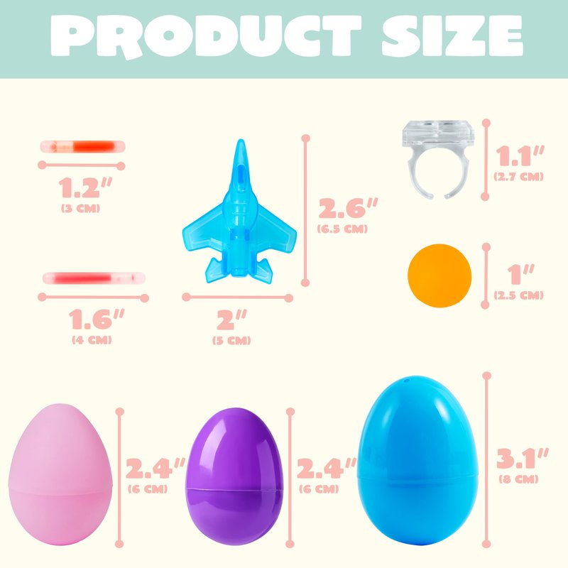 JOYIN 80 Pcs Easter Eggs with Glow Toys, 20 Mini Glow Sticks, 20 Rings, 20 Airplanes, 20 Balls, Glow-In-The-Dark Basket Stuffers for Kids, Filled Easter Egg Hunt, Class Prizes, Party Favors Supplies