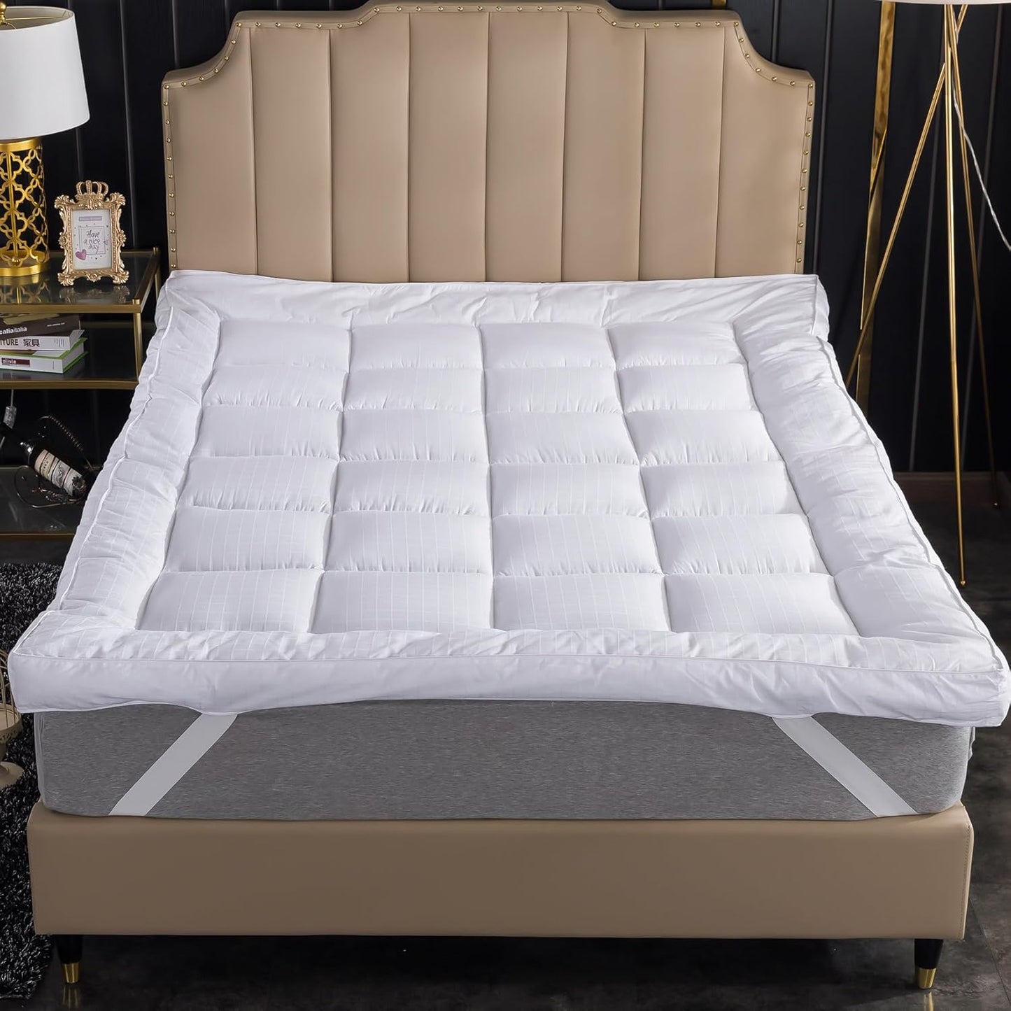Extra Thick Twin Size Mattress Topper. Cooling Mattress Pad. 100% Cotton Pillow Top, 1400GSM Soft Down Alternative Fill (39x75'')
