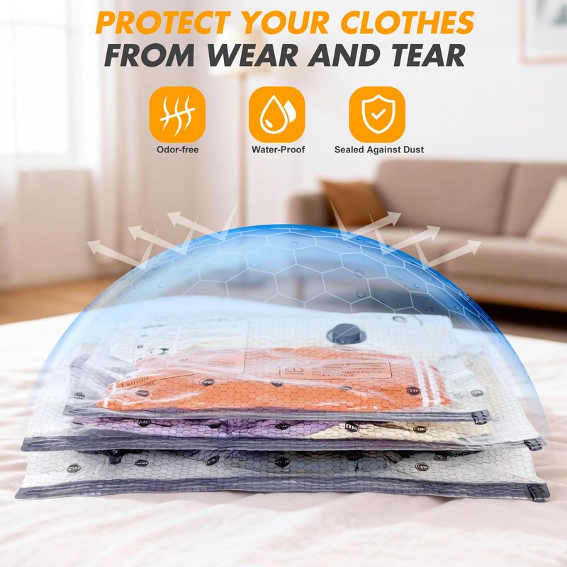 VacuGOGO Travel Vacuum Storage Bags with Pump, Carry-on Luggage Compression Bags + Portable Electric Pump, 80% Space Saver for Clothes, Vacuum Seal Bags for Clothing Packing Travel, Pack of 12