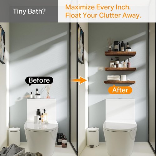 BAYKA Floating Bathroom Shelves - Rustic Wood Over Toilet Decor | Set of 3, Farmhouse Style, Rustic Brown