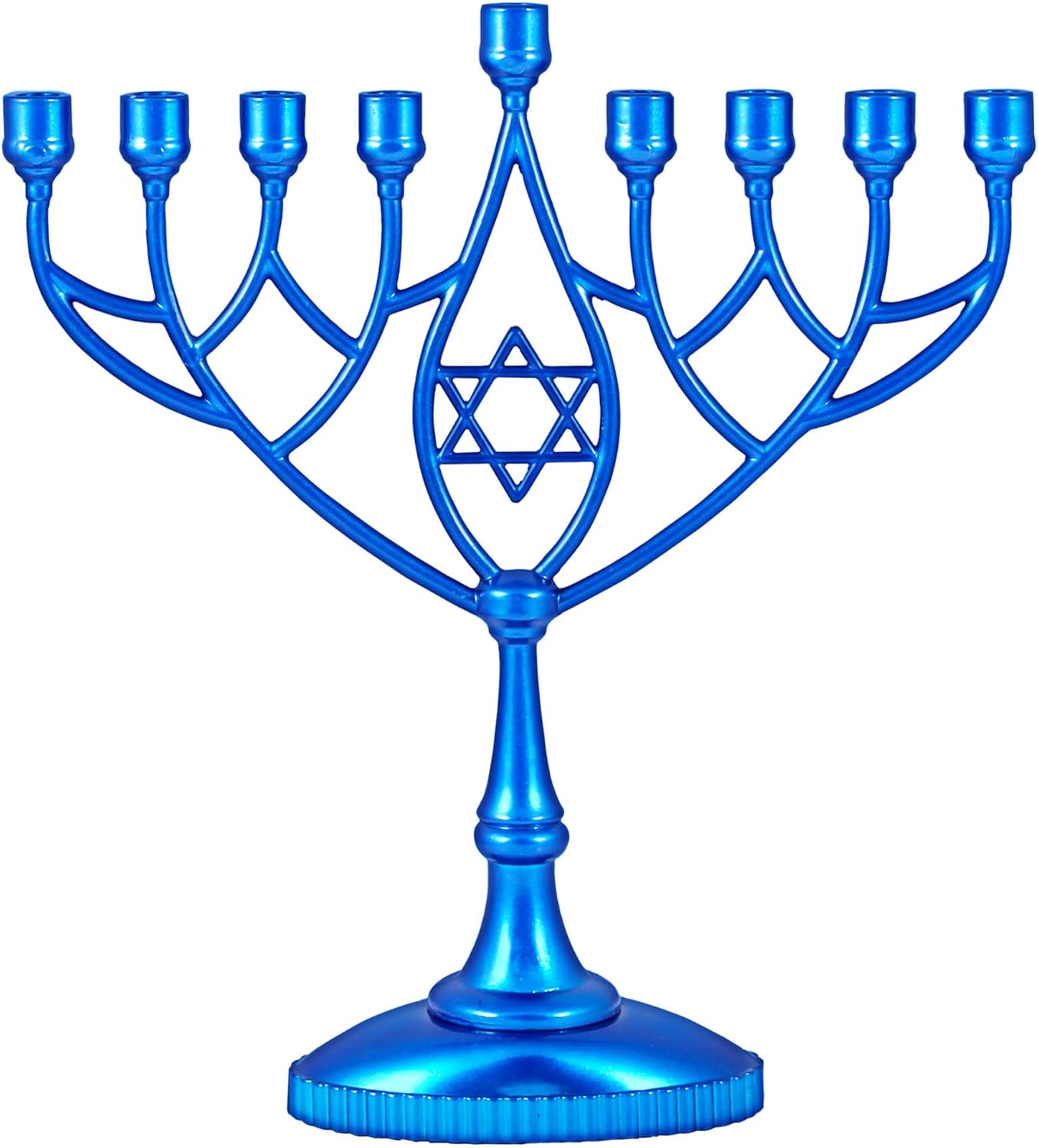 Silver Plated Geometric Hanukkah Menorah - 9" Classic Chanukah Candle Holder by Zion Judaica